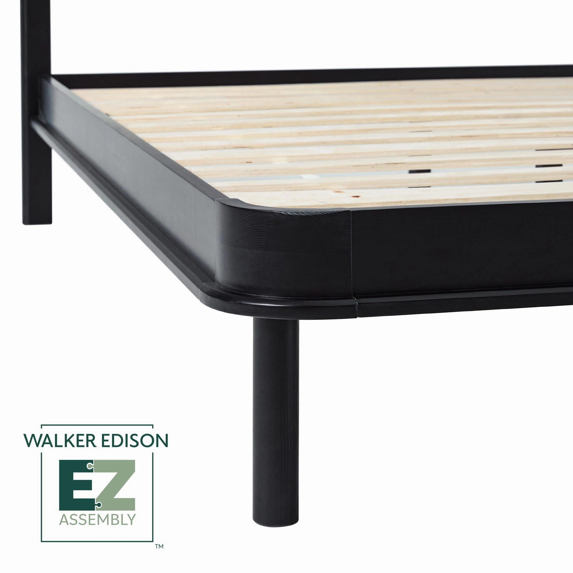 Walker Edison Solid Wood Queen Bed with Curved Upholstered Headboard