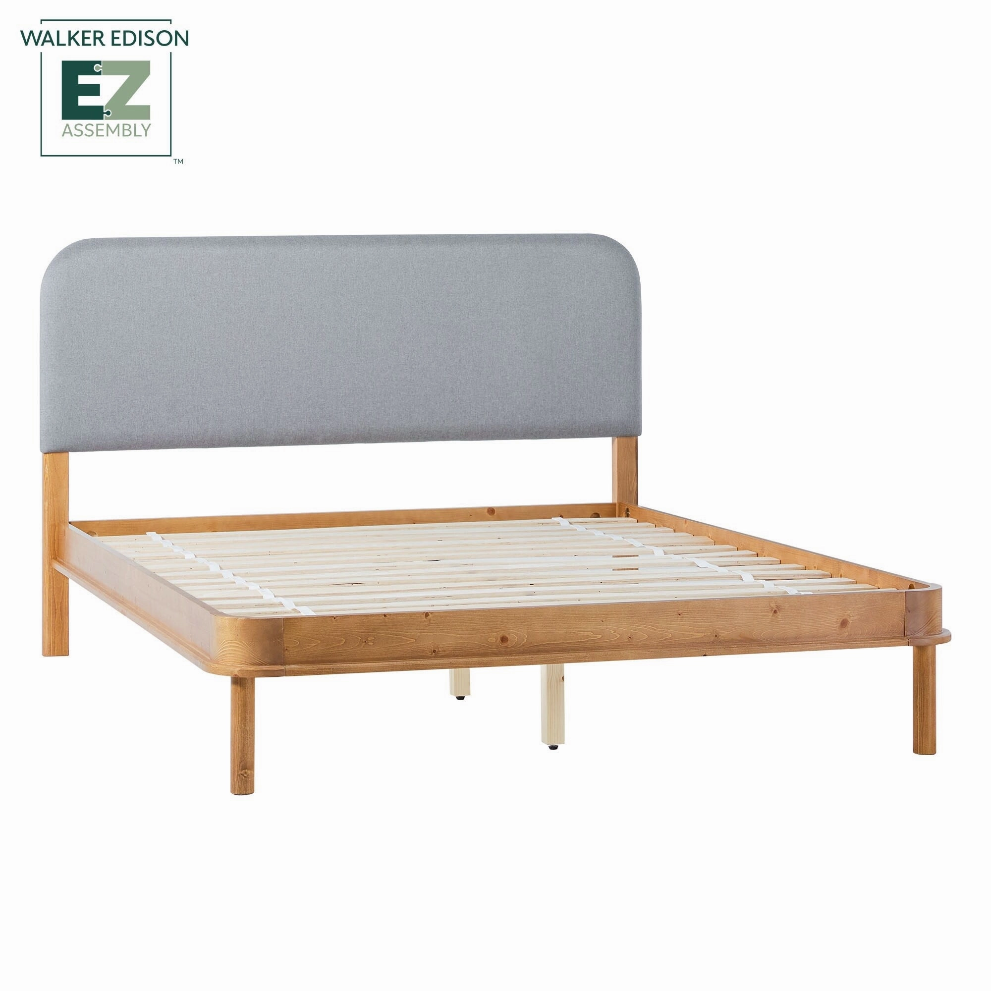Walker Edison Solid Wood Queen Bed with Curved Upholstered Headboard