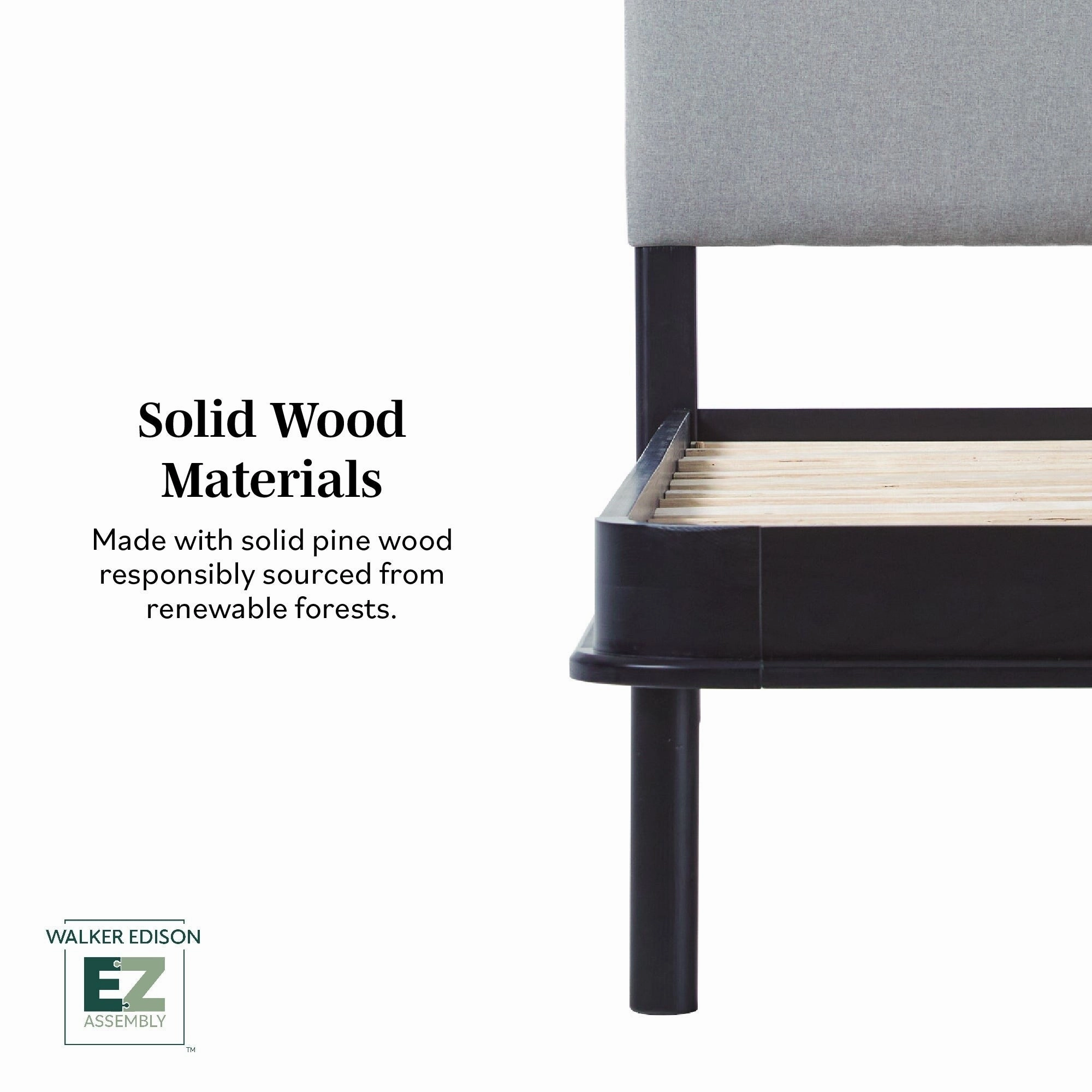 Walker Edison Solid Wood Queen Bed with Curved Upholstered Headboard