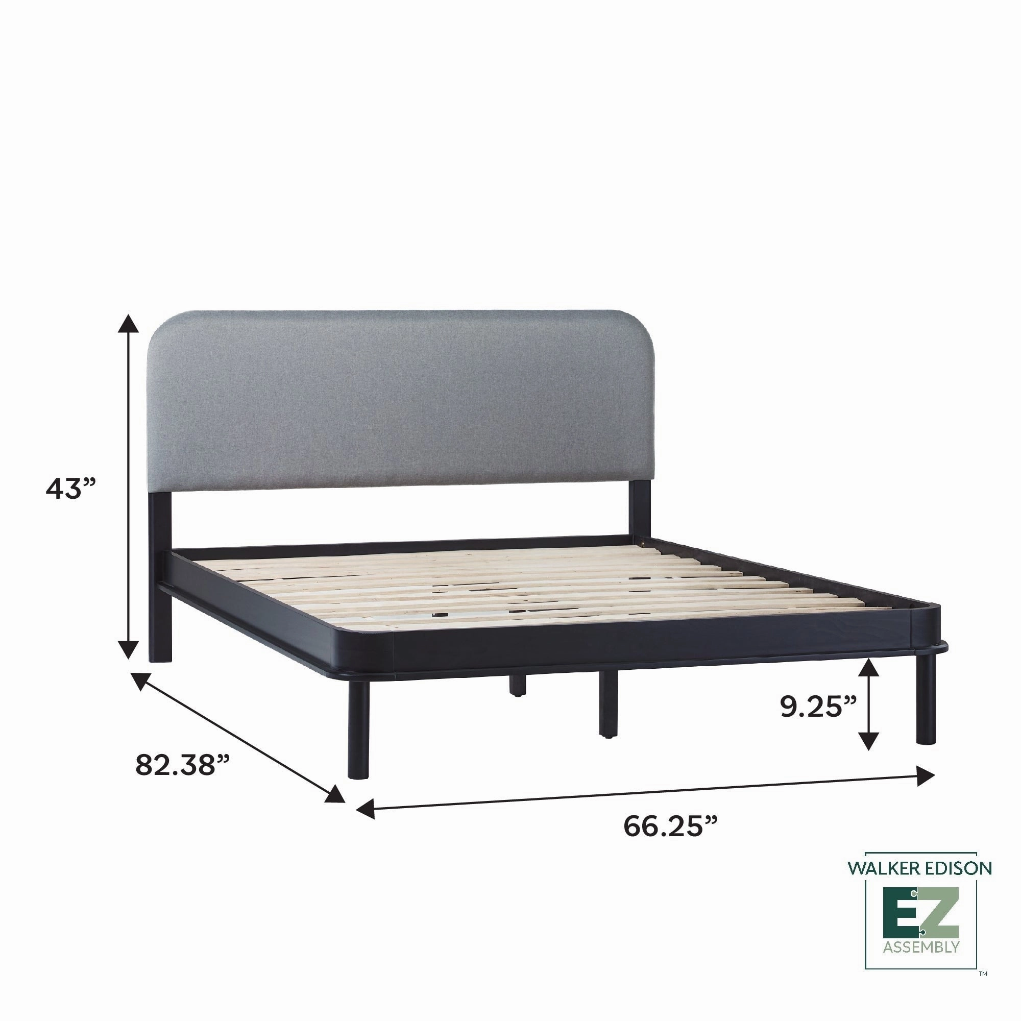 Walker Edison Solid Wood Queen Bed with Curved Upholstered Headboard