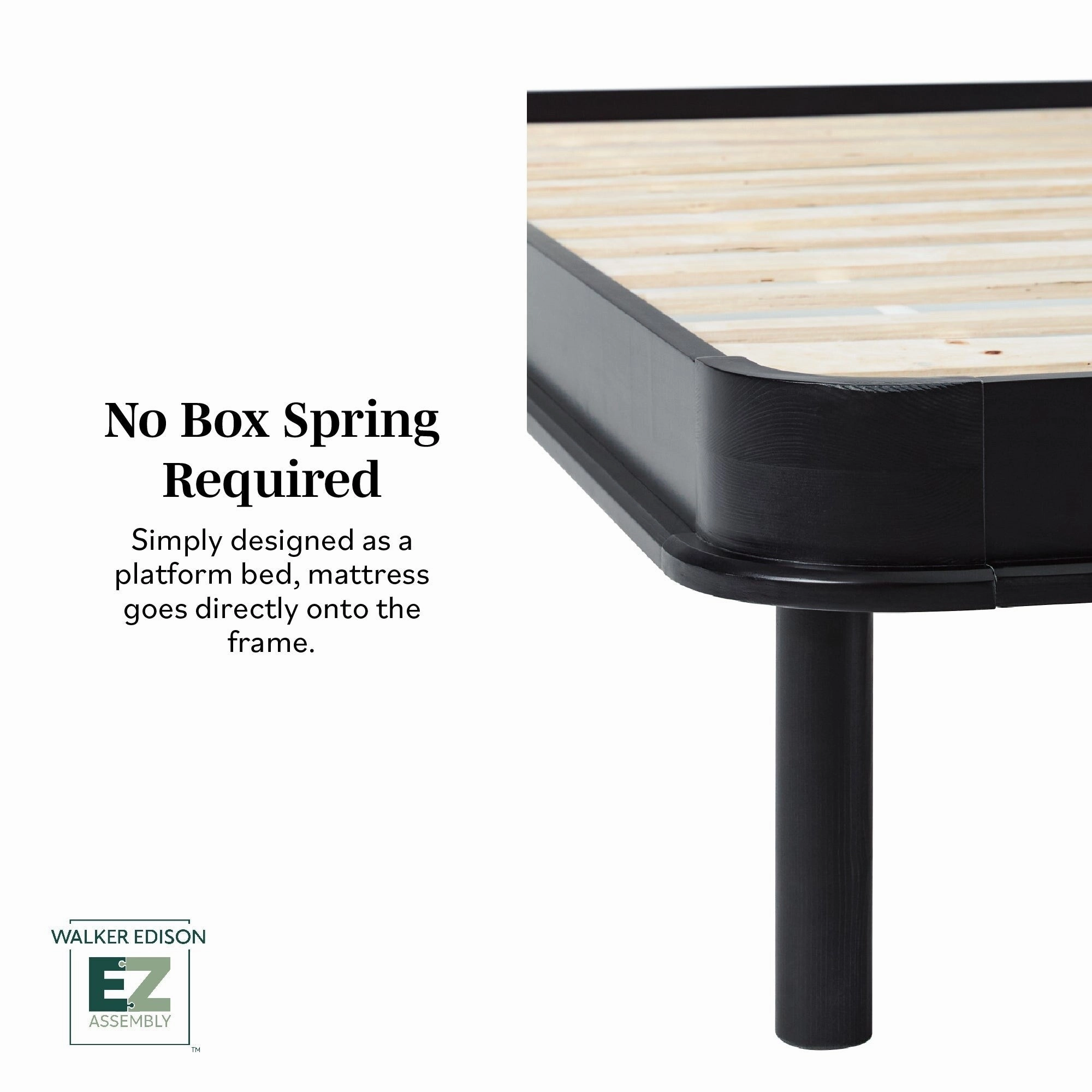 Walker Edison Solid Wood Queen Bed with Curved Upholstered Headboard