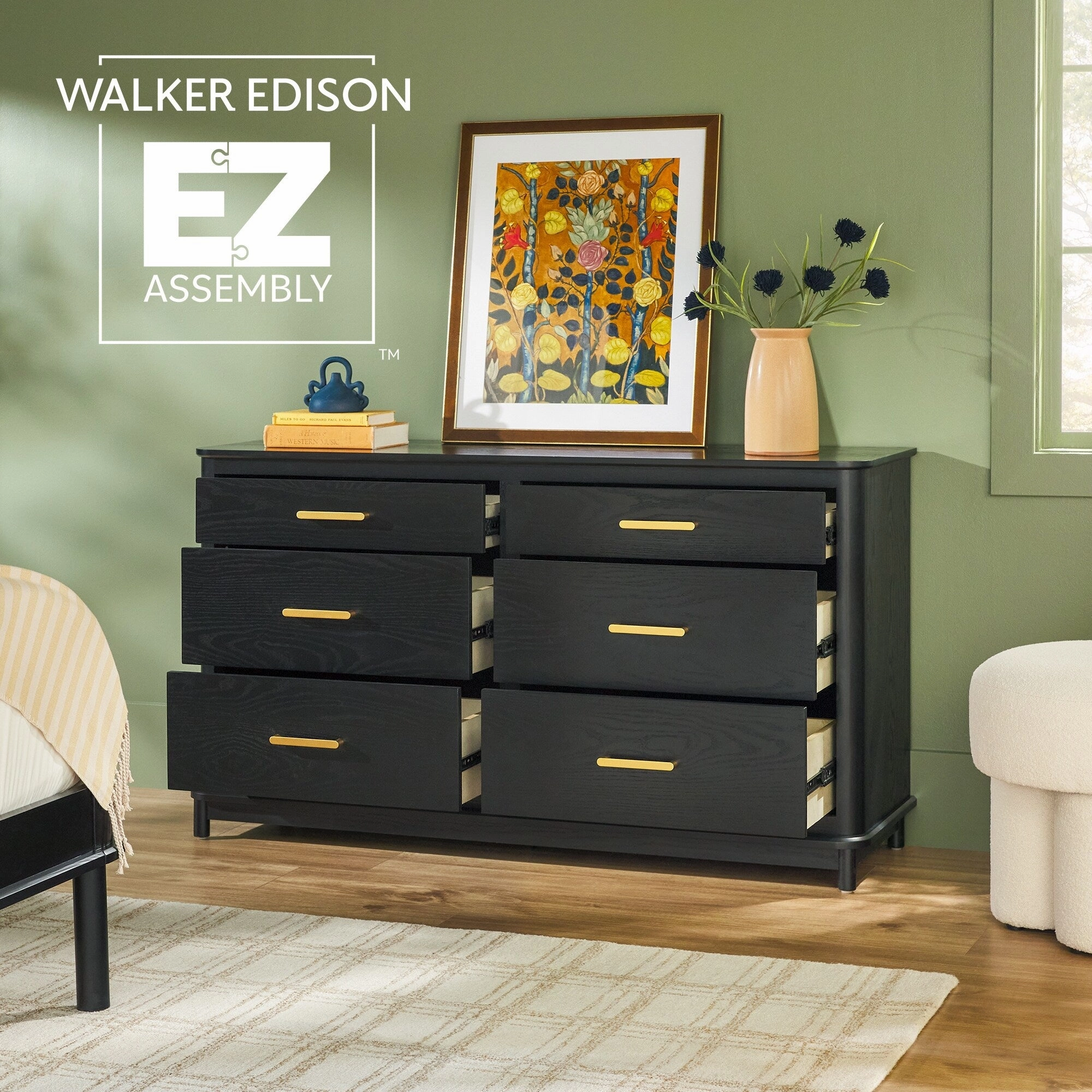 Walker Edison Wood 6-Drawer Dresser with Ultra-Easy Drawer Assembly