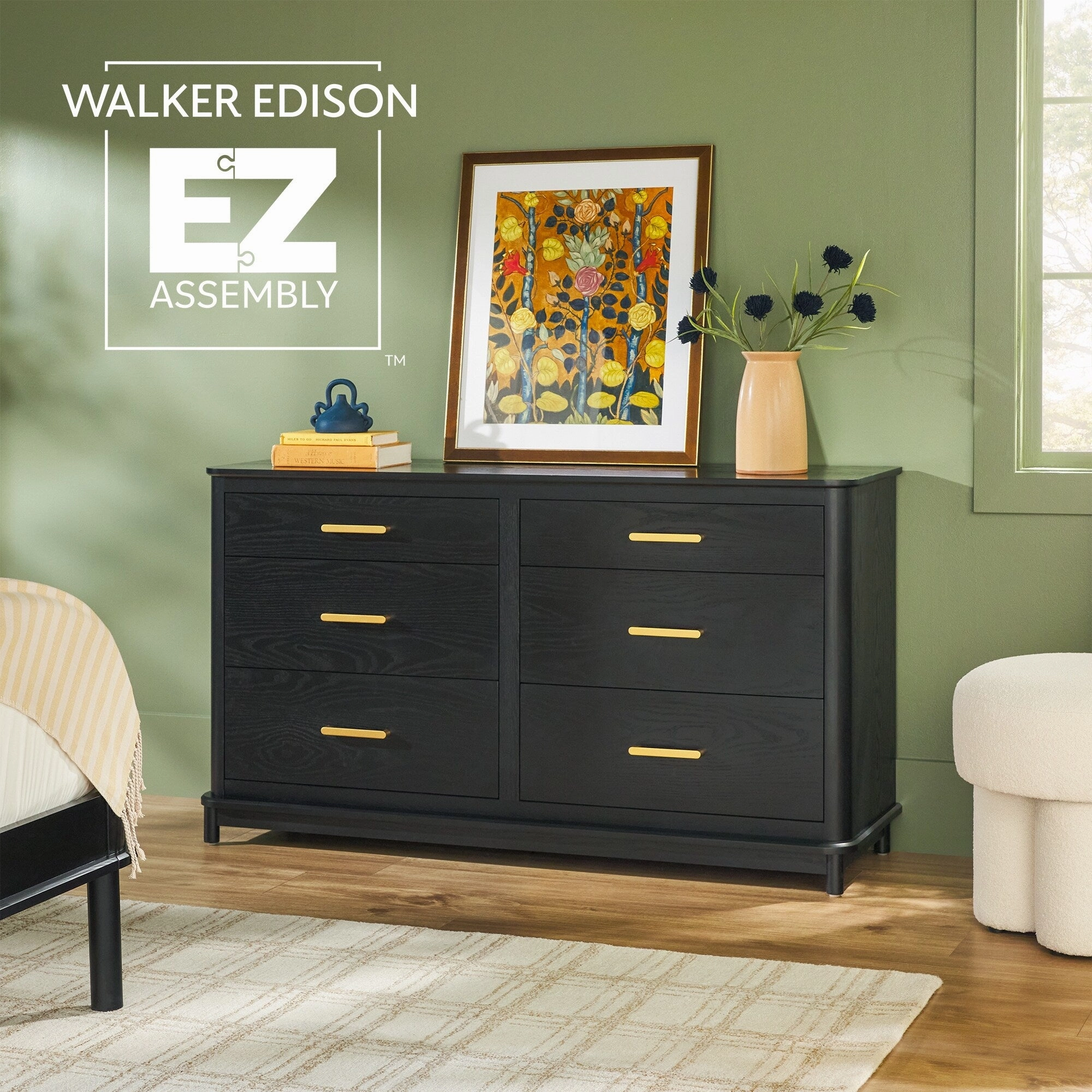 Walker Edison Wood 6-Drawer Dresser with Ultra-Easy Drawer Assembly