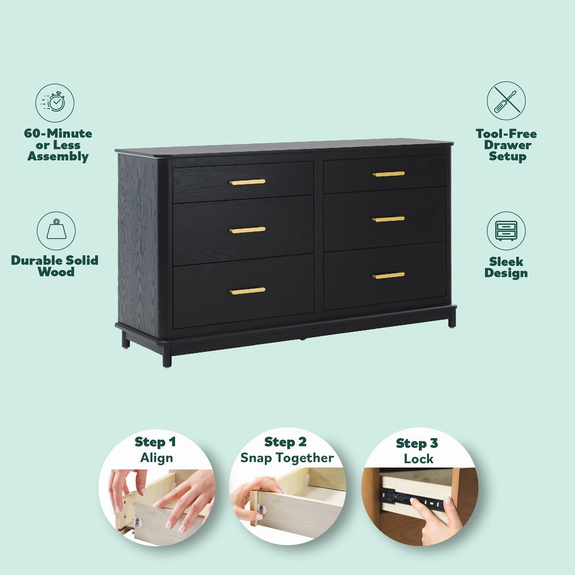 Walker Edison Wood 6-Drawer Dresser with Ultra-Easy Drawer Assembly