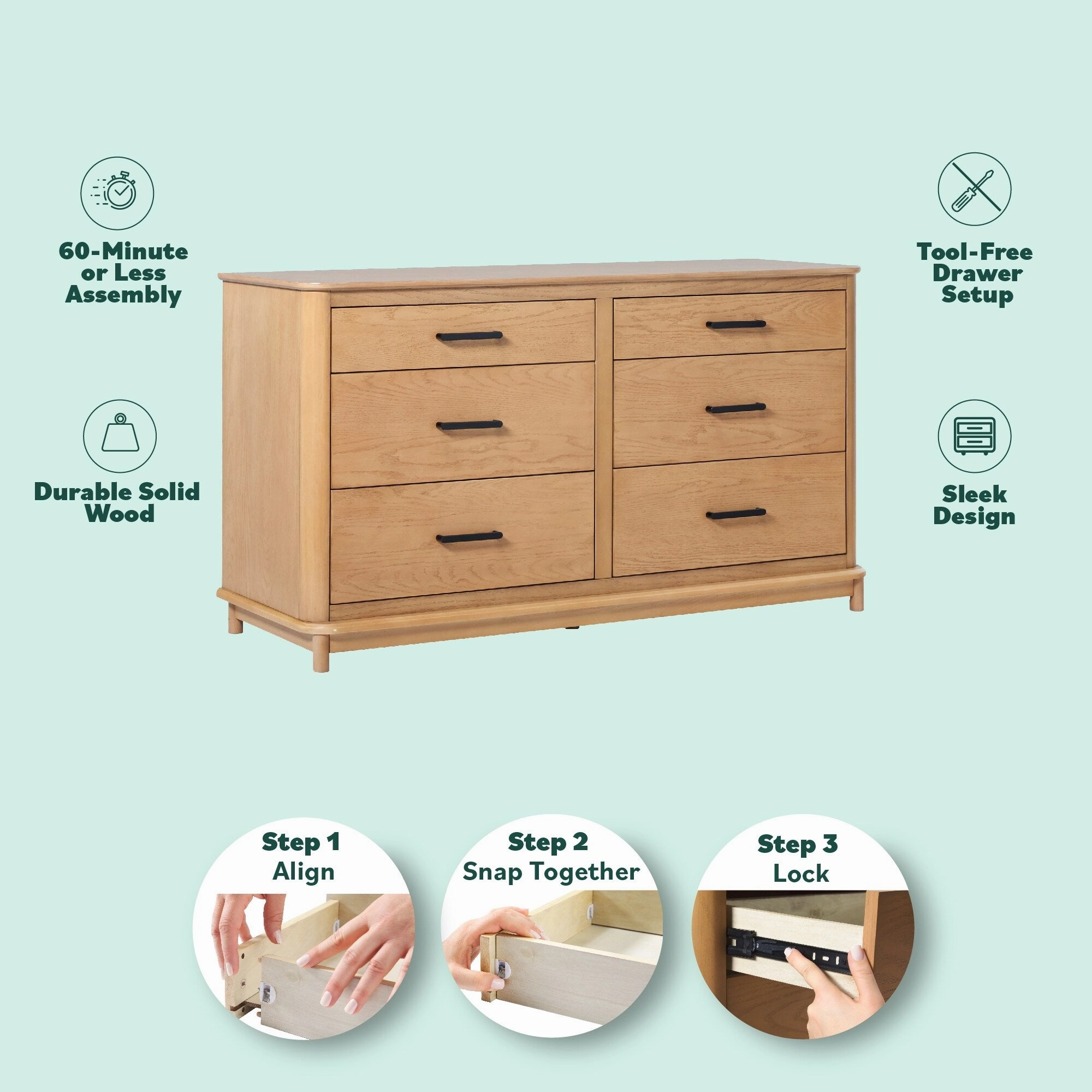 Walker Edison Wood 6-Drawer Dresser with Ultra-Easy Drawer Assembly