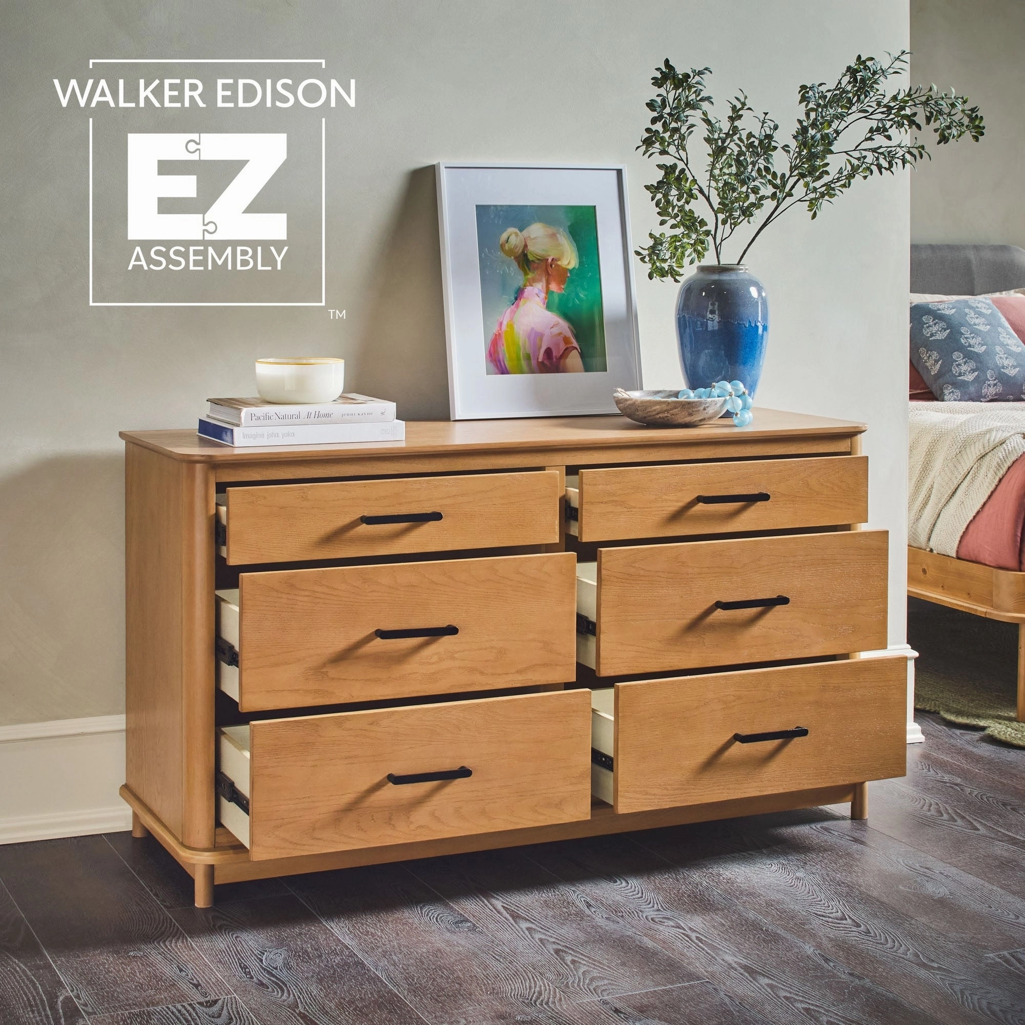Walker Edison Wood 6-Drawer Dresser with Ultra-Easy Drawer Assembly