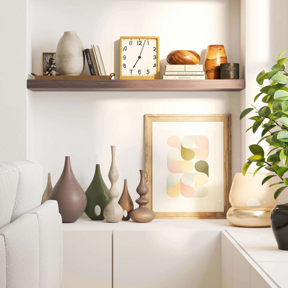 Wallniture Ronda 48 inch Walnut Floating Shelf. Floating Bookshelves for Wall. Wall Shelves with Hidden Bracket