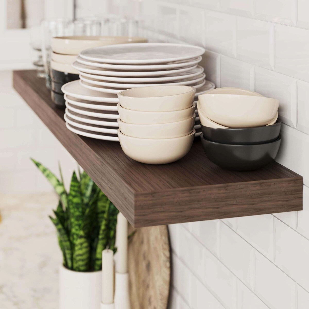 Wallniture Ronda 48 inch Walnut Floating Shelf. Floating Bookshelves for Wall. Wall Shelves with Hidden Bracket