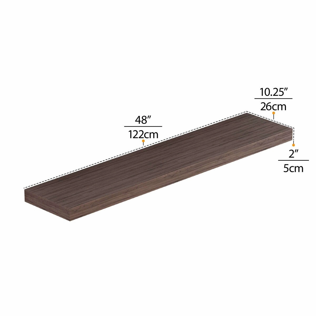 Wallniture Ronda 48 inch Walnut Floating Shelf. Floating Bookshelves for Wall. Wall Shelves with Hidden Bracket