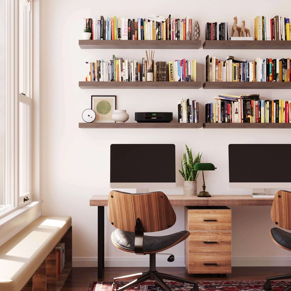 Wallniture Ronda 48 inch Walnut Floating Shelf. Floating Bookshelves for Wall. Wall Shelves with Hidden Bracket