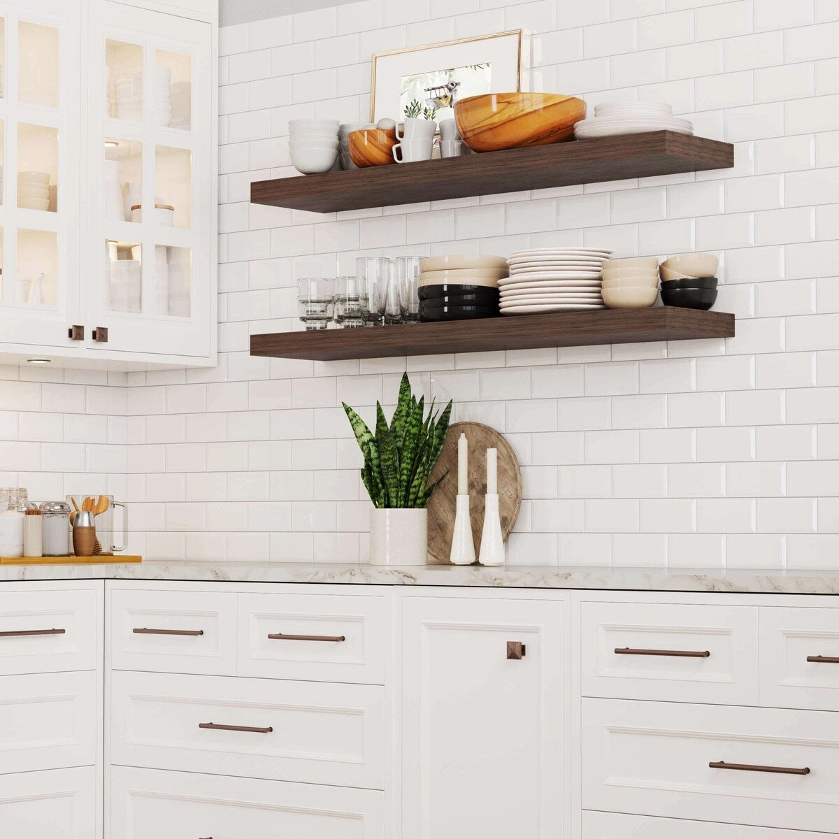 Wallniture Ronda 48 inch Walnut Floating Shelf. Floating Bookshelves for Wall. Wall Shelves with Hidden Bracket