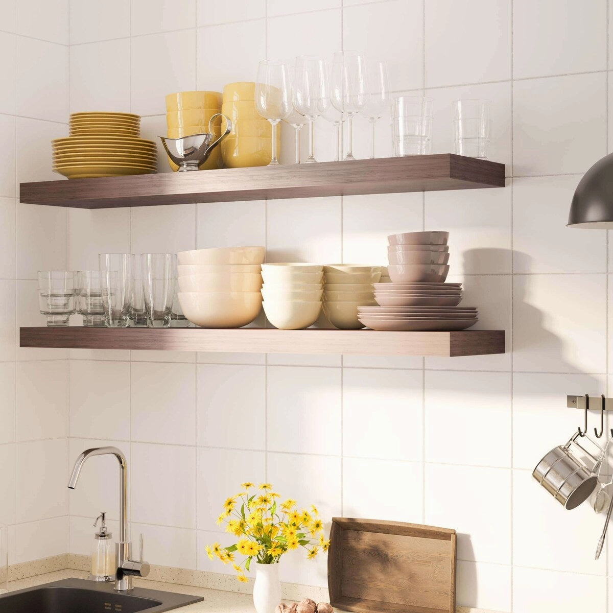Wallniture Ronda 48 inch Walnut Floating Shelf. Floating Bookshelves for Wall. Wall Shelves with Hidden Bracket