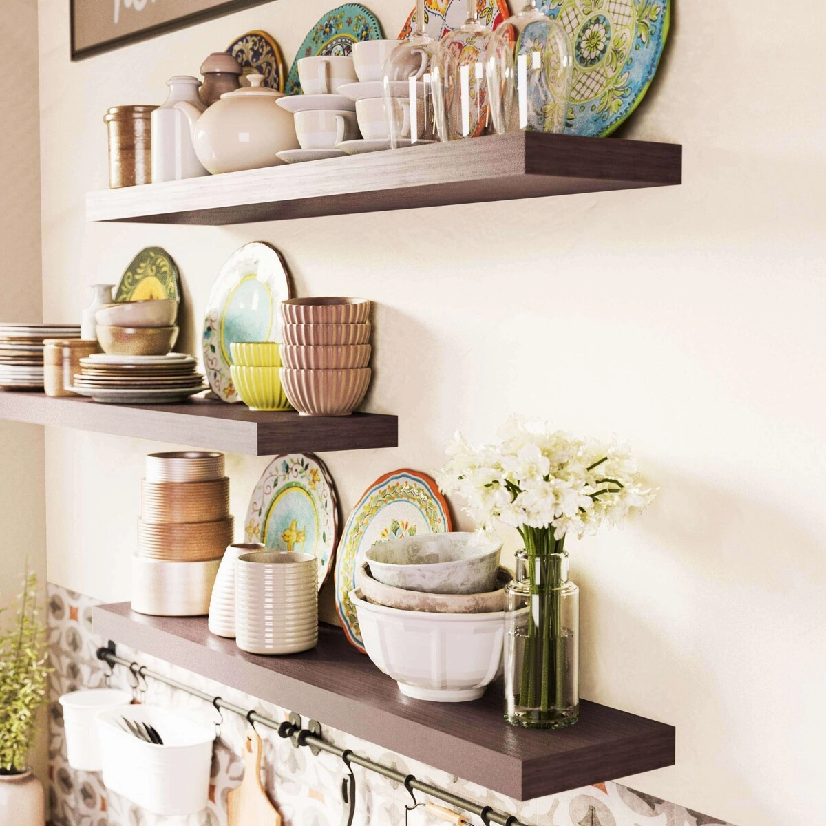 Wallniture Ronda 48 inch Walnut Floating Shelf. Floating Bookshelves for Wall. Wall Shelves with Hidden Bracket