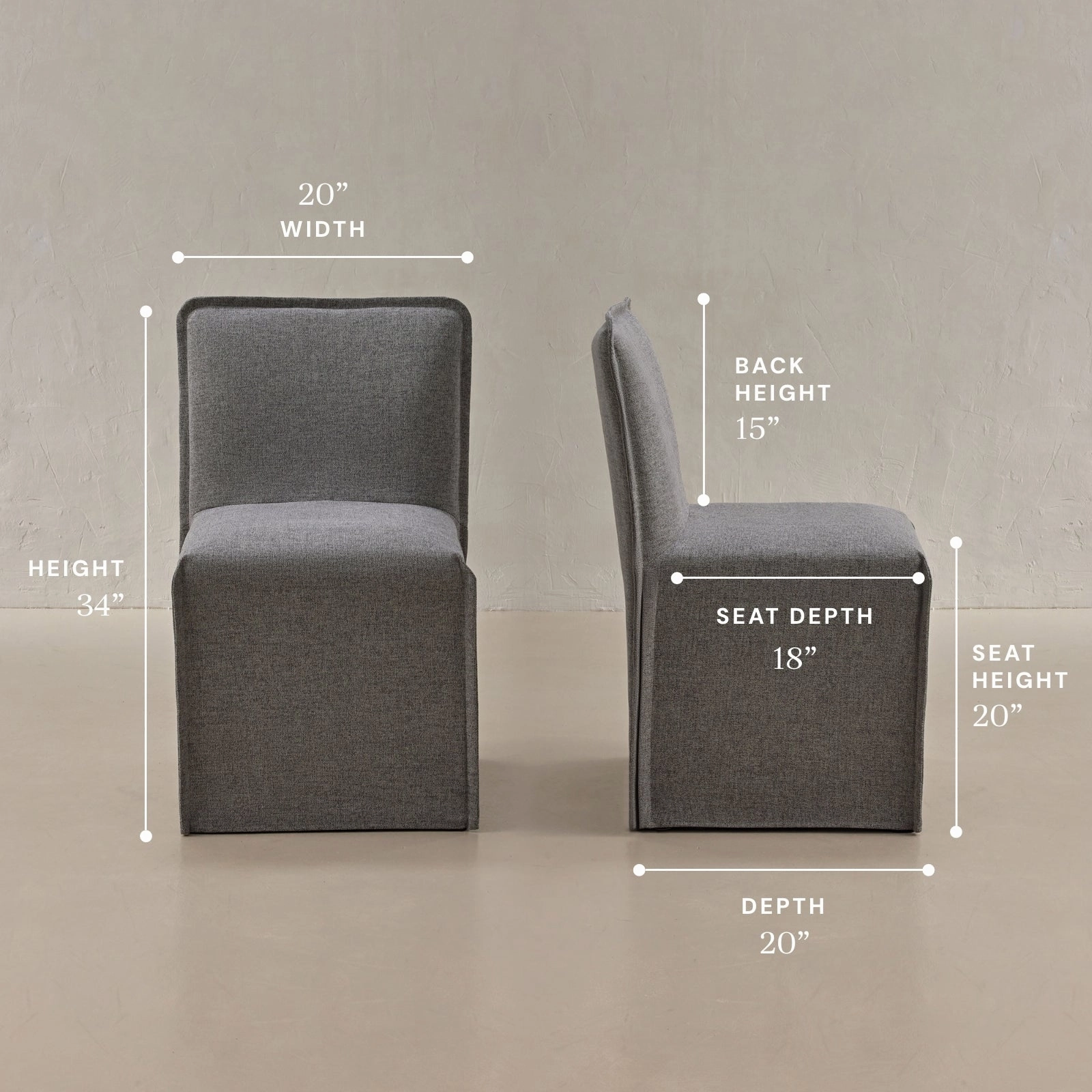 Washable Upholstered Dining Chair | 15 Back Height in Ash (Set of 2)