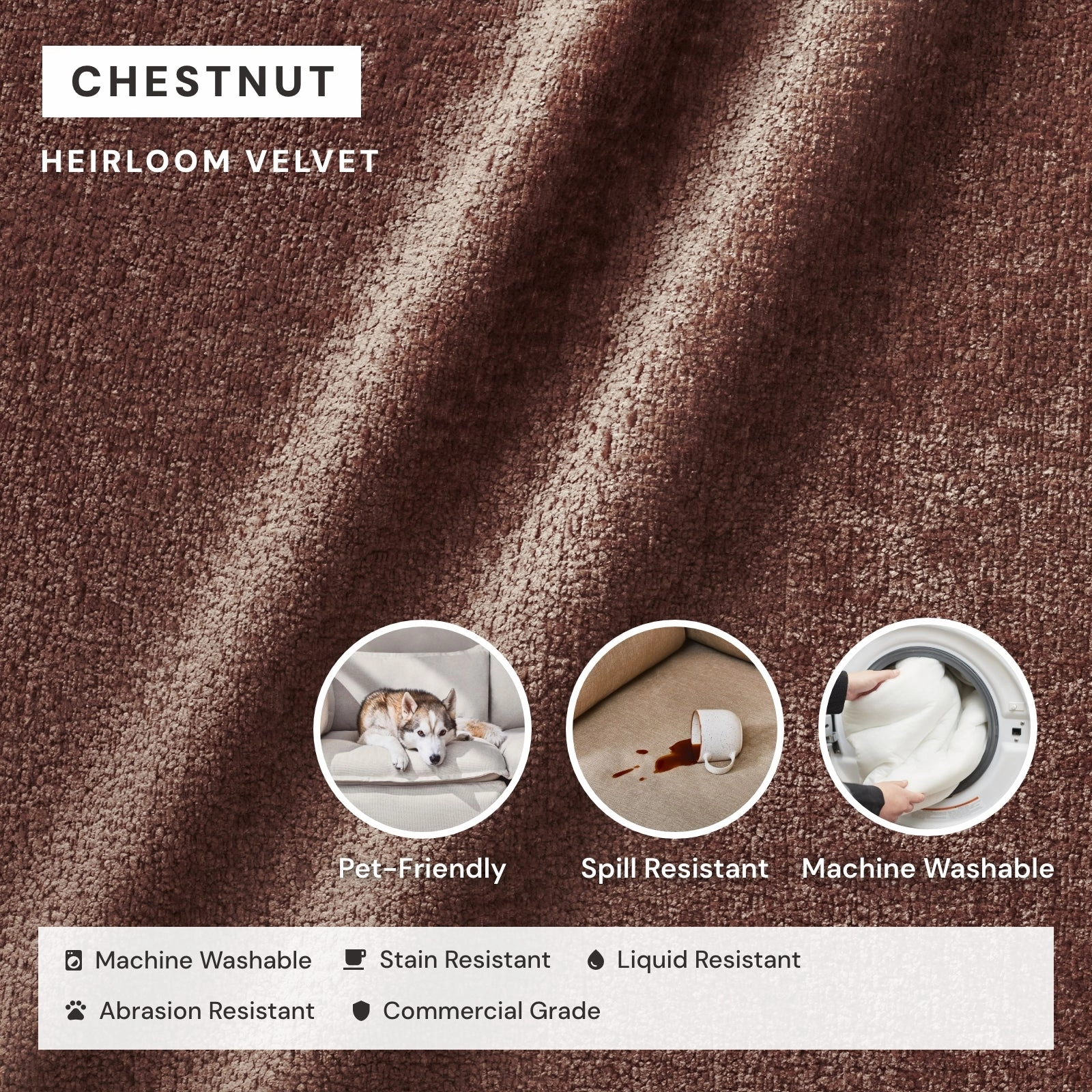 Washable Upholstered Dining Chair | 15 Back Height in Chestnut (Set of 2)