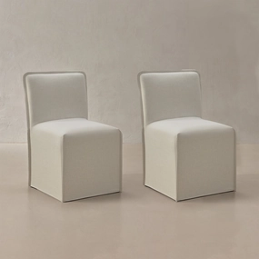 Washable Upholstered Dining Chair | 15 Back Height in Eggshell (Set of 2)