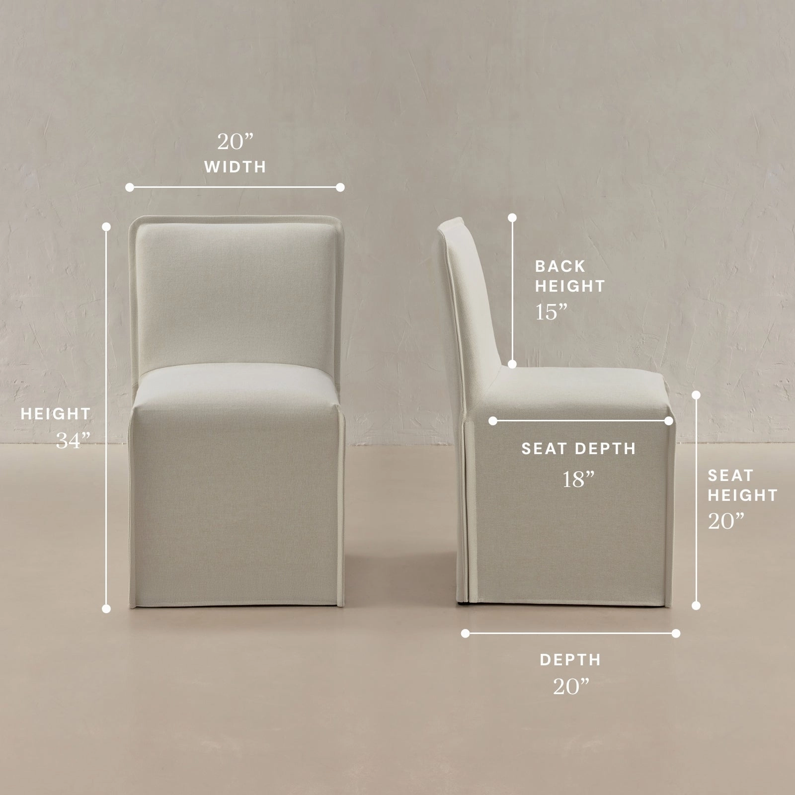 Washable Upholstered Dining Chair | 15 Back Height in Eggshell (Set of 2)