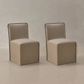Washable Upholstered Dining Chair | 15 Back Height in Oat (Set of 2)