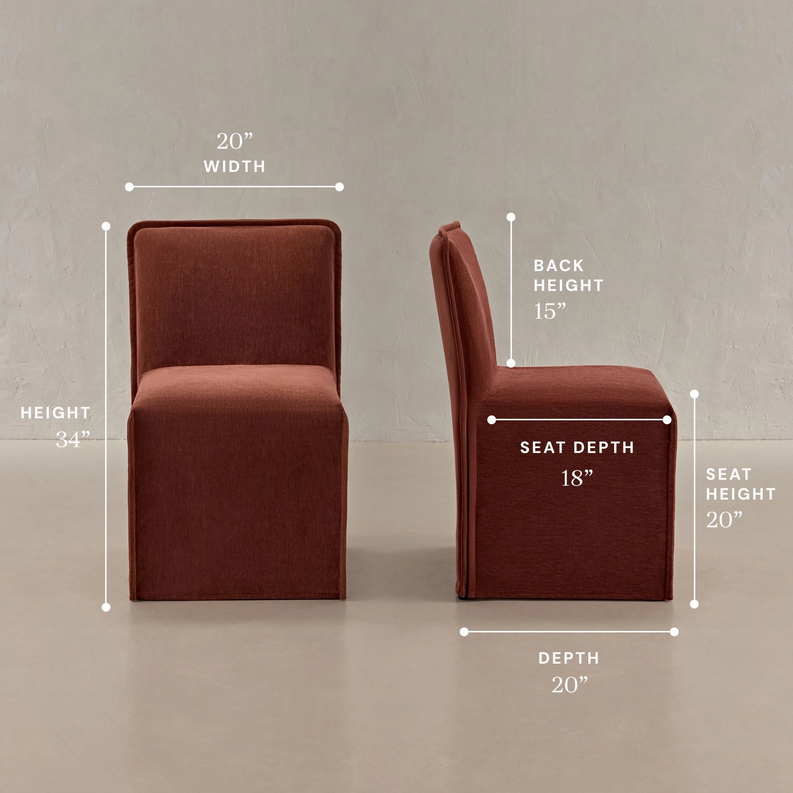 Washable Upholstered Dining Chair | 15 Back Height in Rust (Set of 2)