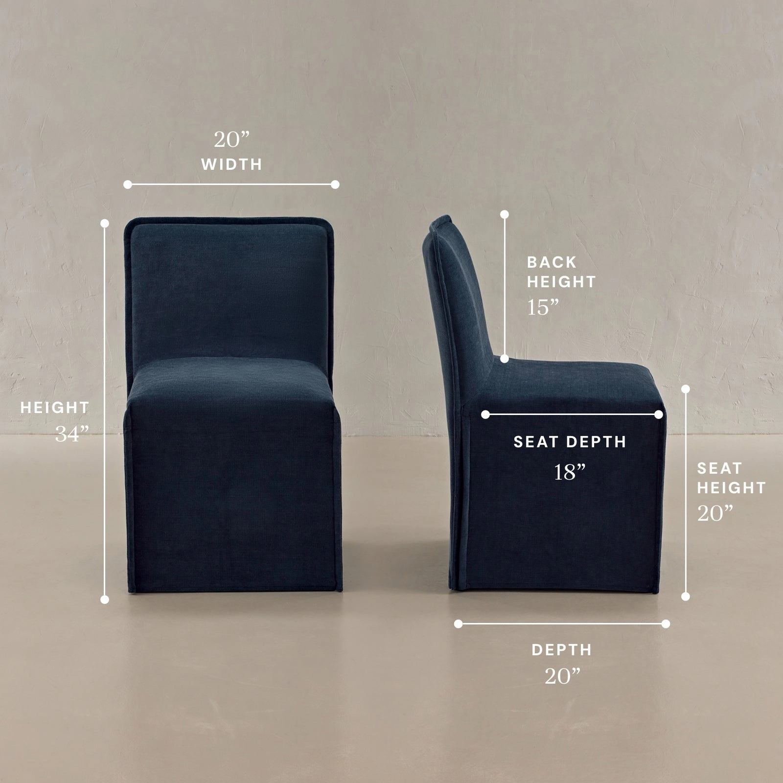 Washable Upholstered Dining Chair | 15 Back Height in Sumi (Set of 2)