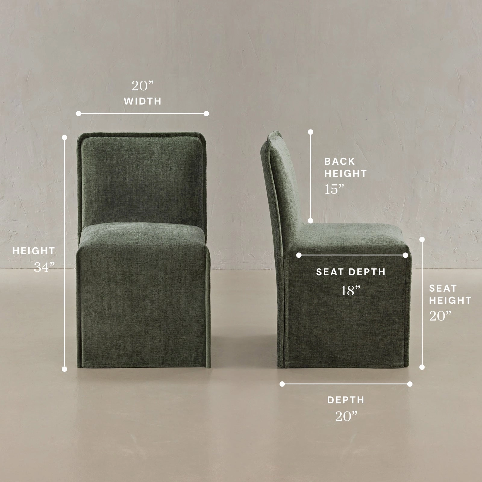 Washable Upholstered Dining Chair | 15 Back Height in Willow (Set of 2)