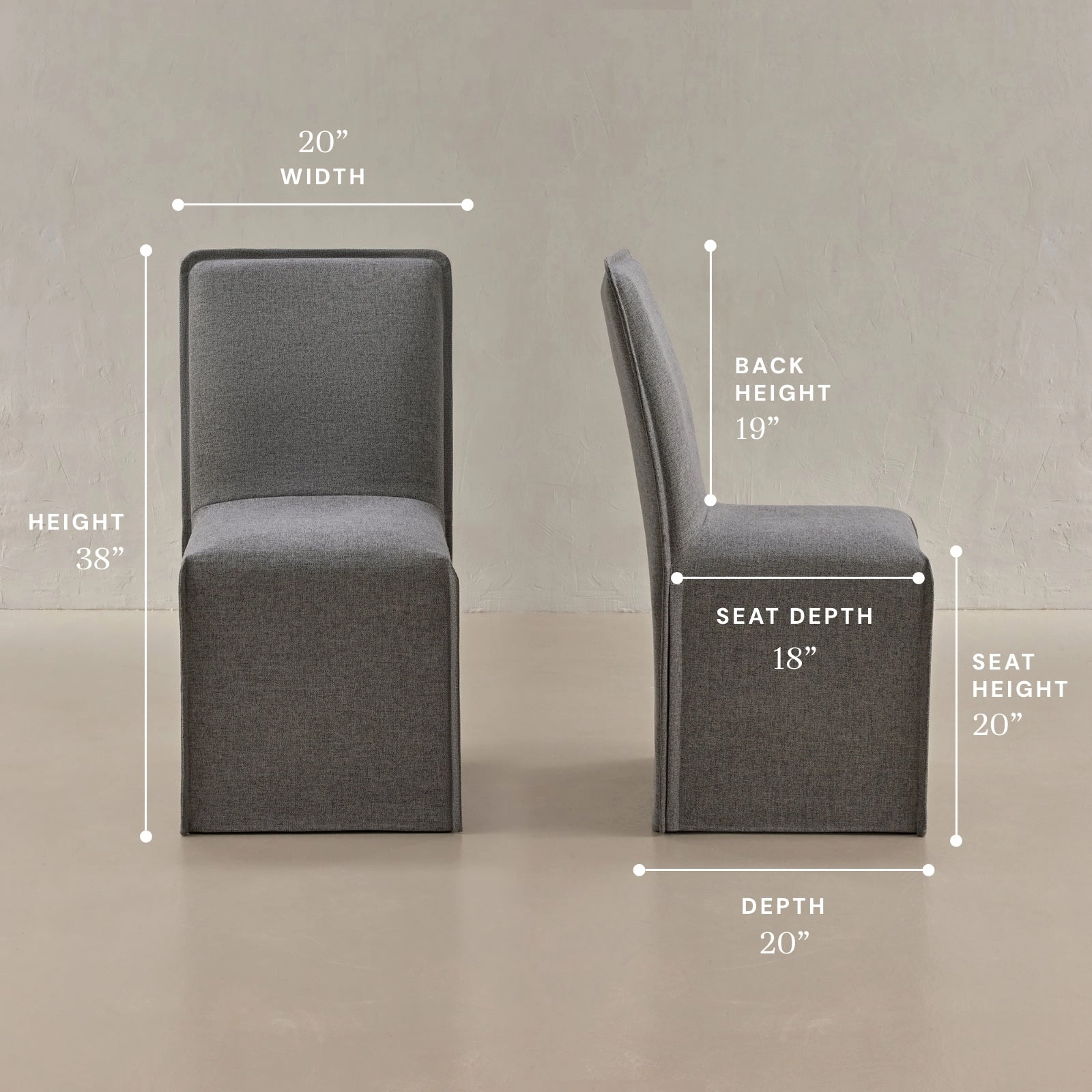 Washable Upholstered Dining Chair | 19 Back Height in Ash (Set of 2)