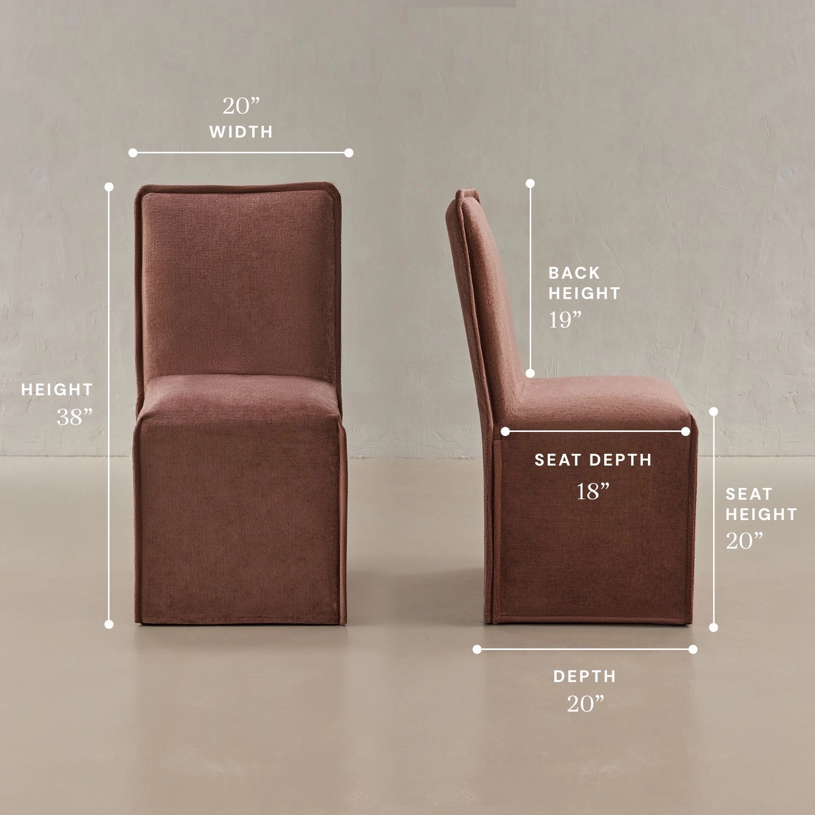 Washable Upholstered Dining Chair | 19 Back Height in Chestnut (Set of 2)