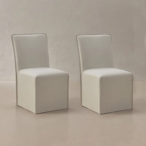 Washable Upholstered Dining Chair | 19 Back Height in Eggshell (Set of 2)