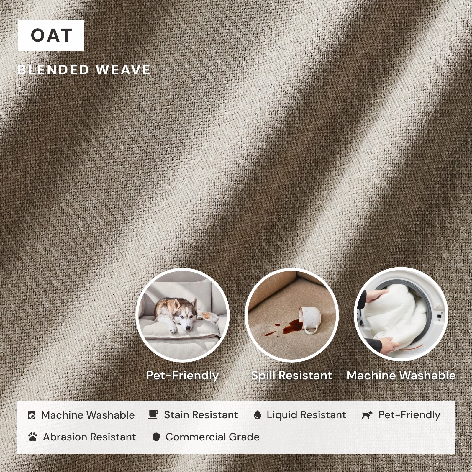 Washable Upholstered Dining Chair | 19 Back Height in Oat