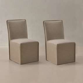 Washable Upholstered Dining Chair | 19 Back Height in Oat (Set of 2)