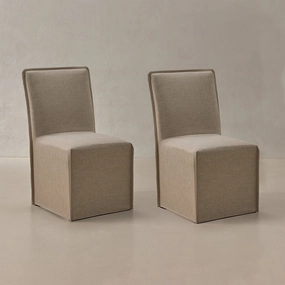 Washable Upholstered Dining Chair | 19 Back Height in Oat (Set of 2)