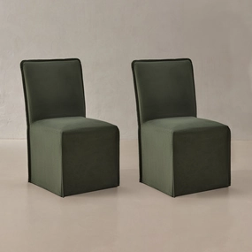 Washable Upholstered Dining Chair | 19 Back Height in Olivine (Set of 2)