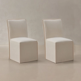Washable Upholstered Dining Chair | 19 Back Height in Powder (Set of 2)