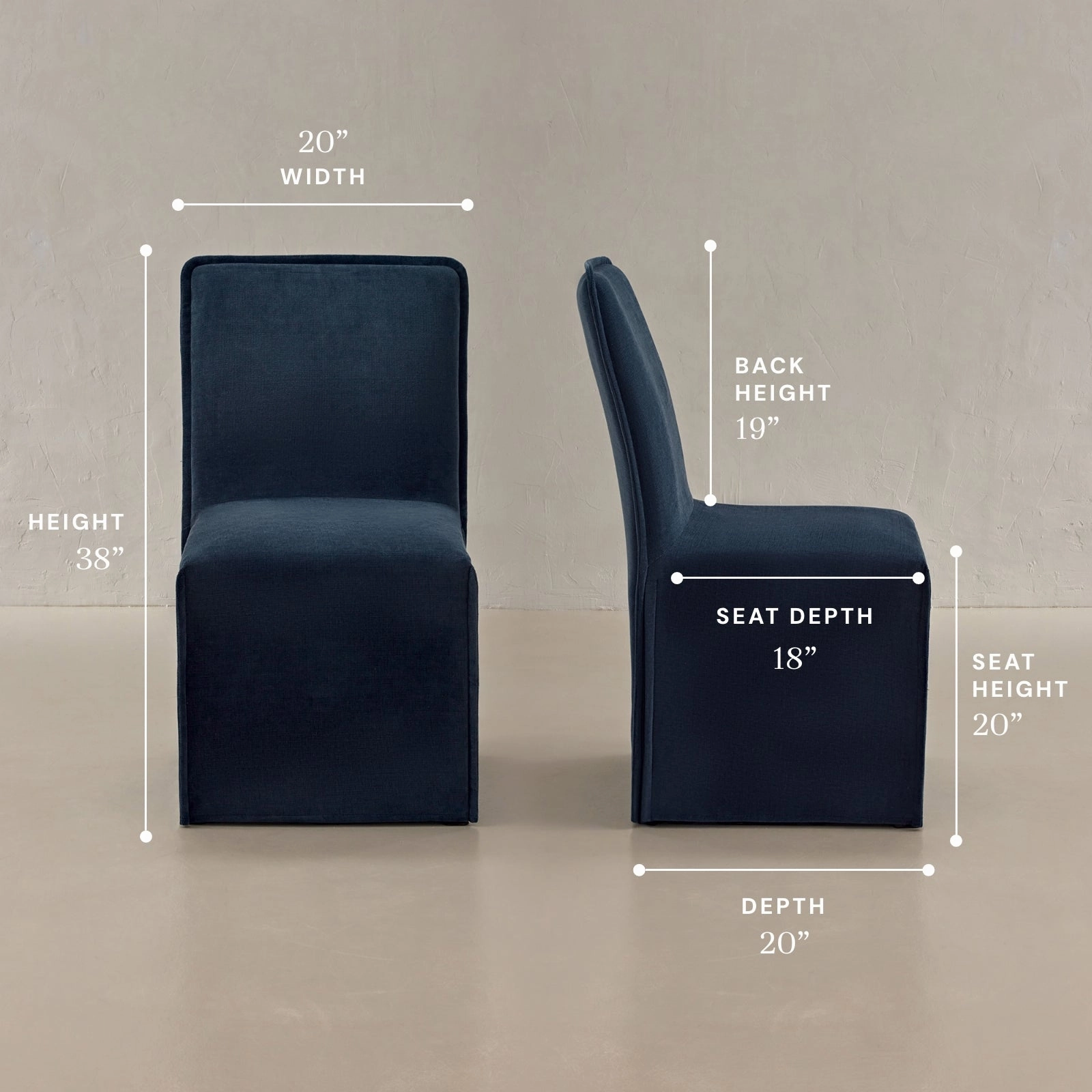Washable Upholstered Dining Chair | 19 Back Height in Sumi (Set of 2)
