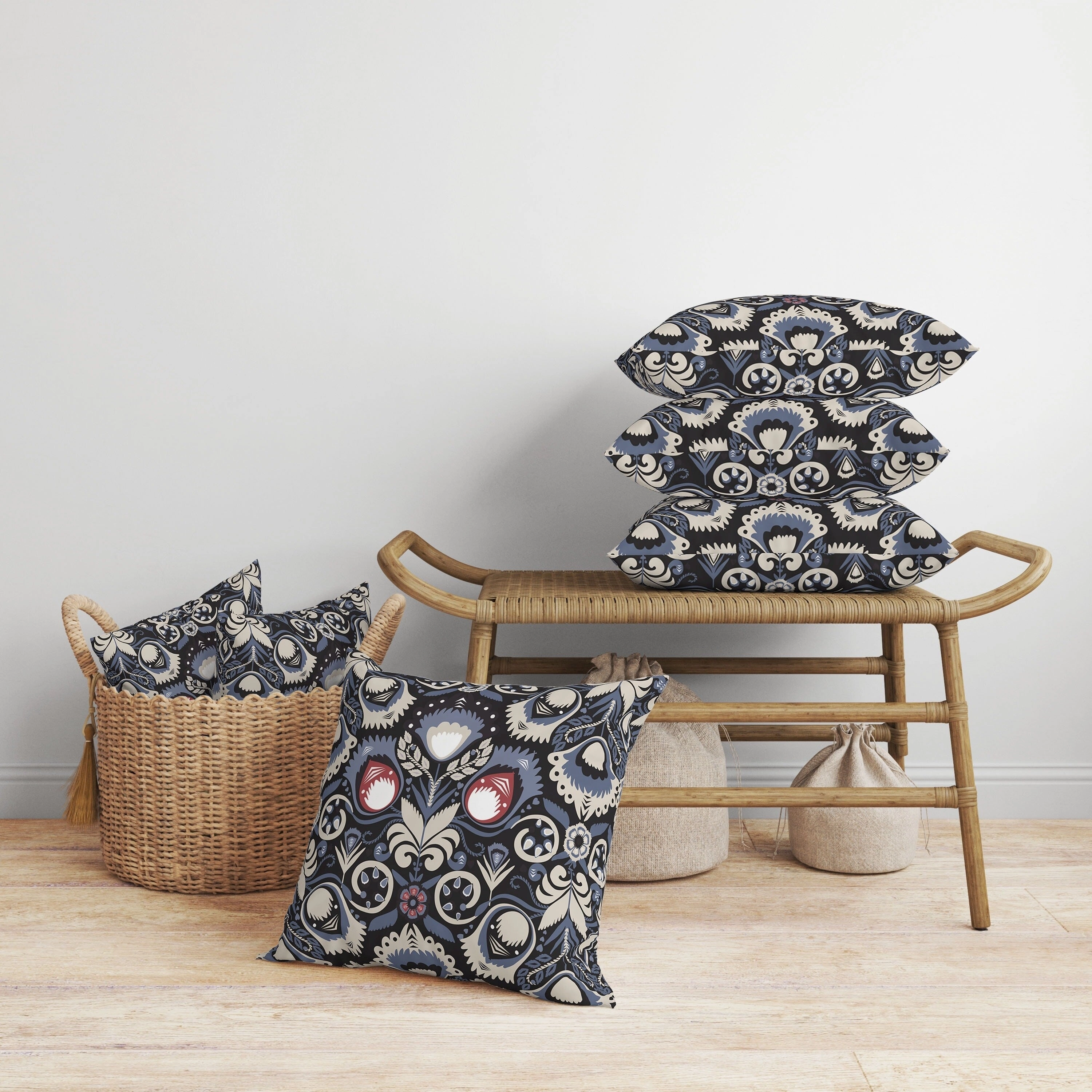 Whimsical Cat Eye Faux Suede Reversible Throw Pillow Blue and Black