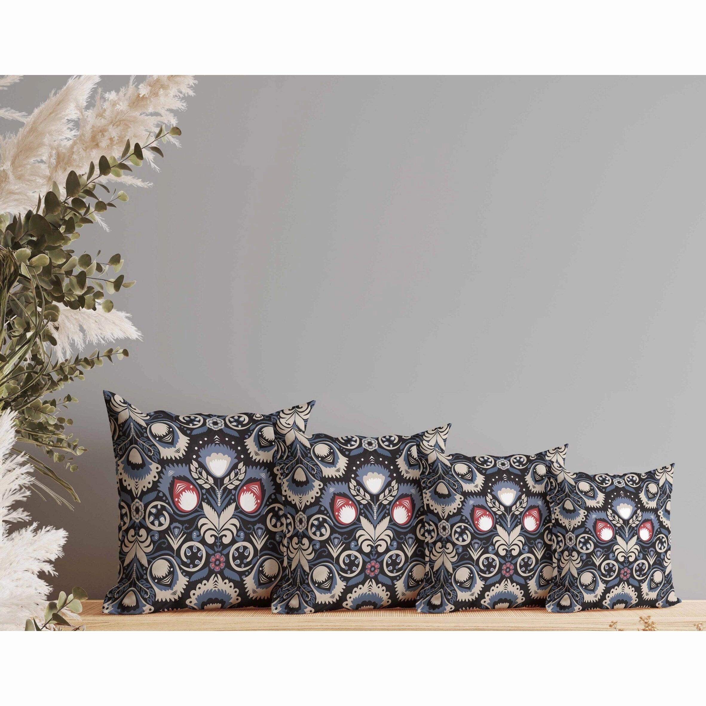 Whimsical Cat Eye Faux Suede Reversible Throw Pillow Blue and Black