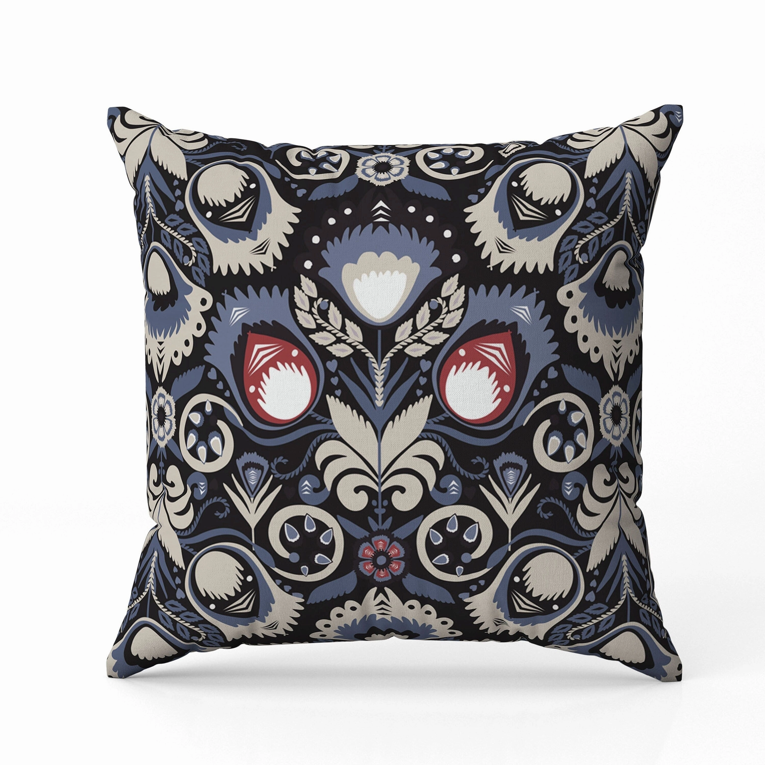 Whimsical Cat Eye Faux Suede Reversible Throw Pillow Blue and Black