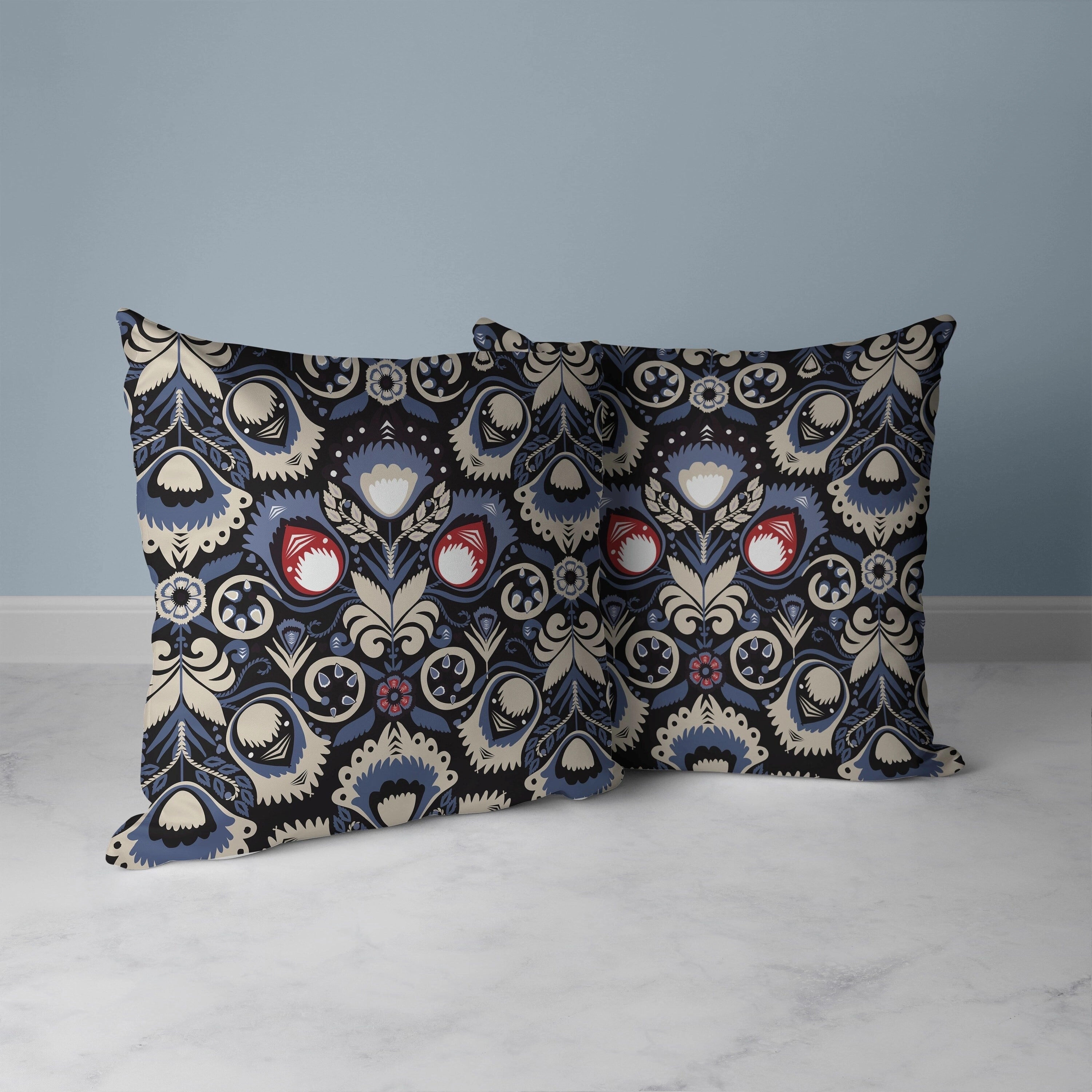 Whimsical Cat Eye Faux Suede Reversible Throw Pillow Blue and Black