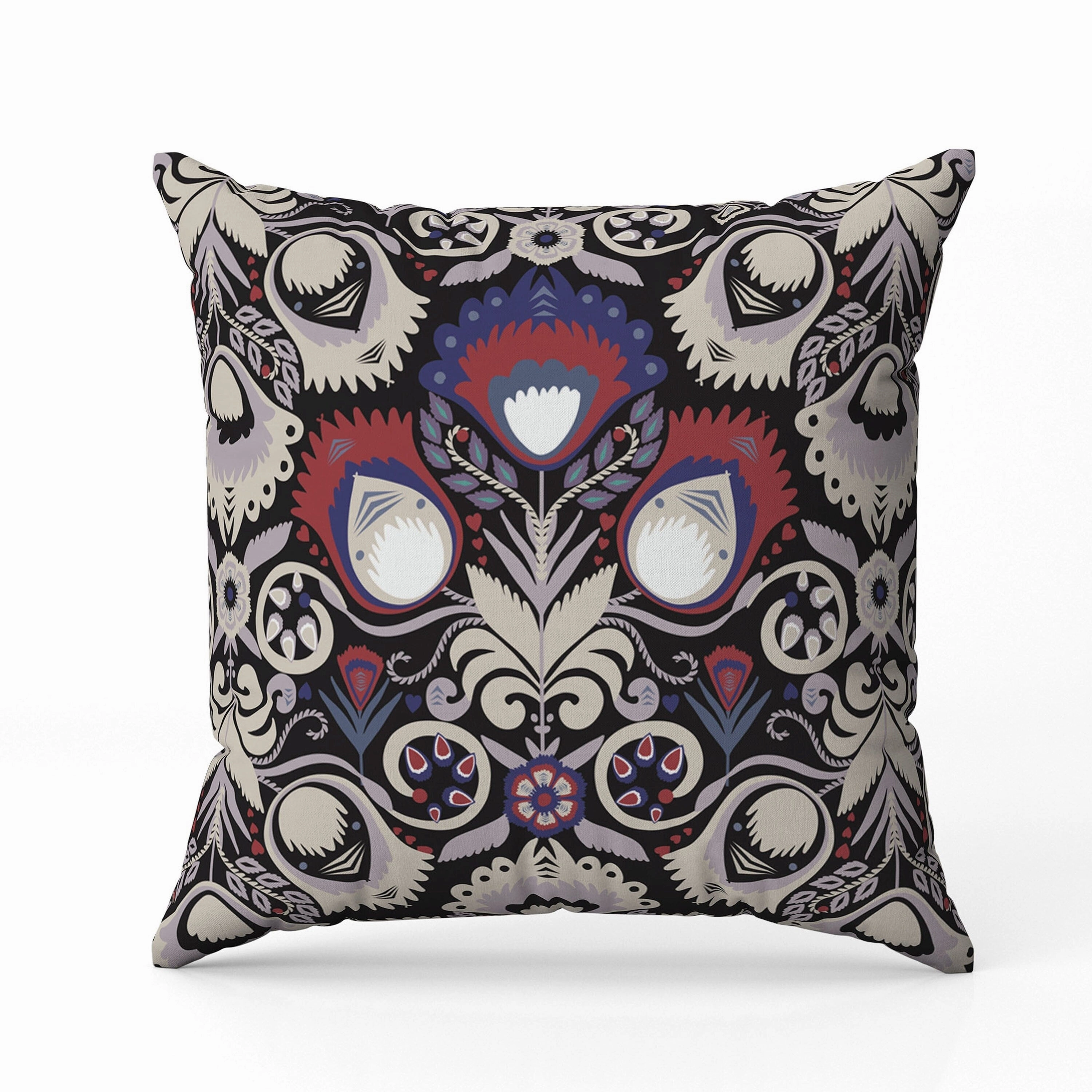 Whimsical Cat Eye Indoor/Outdoor Reversible Throw Pillow Black and Cream