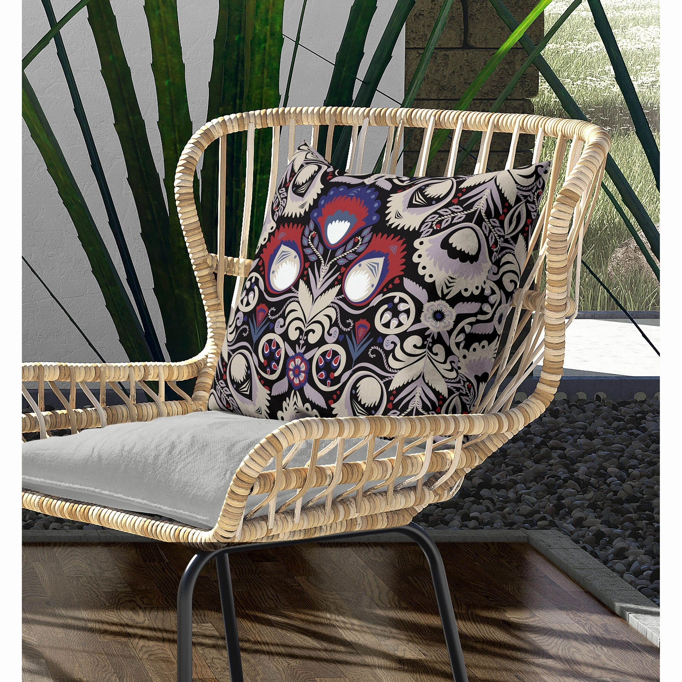 Whimsical Cat Eye Indoor/Outdoor Reversible Throw Pillow Black and Cream