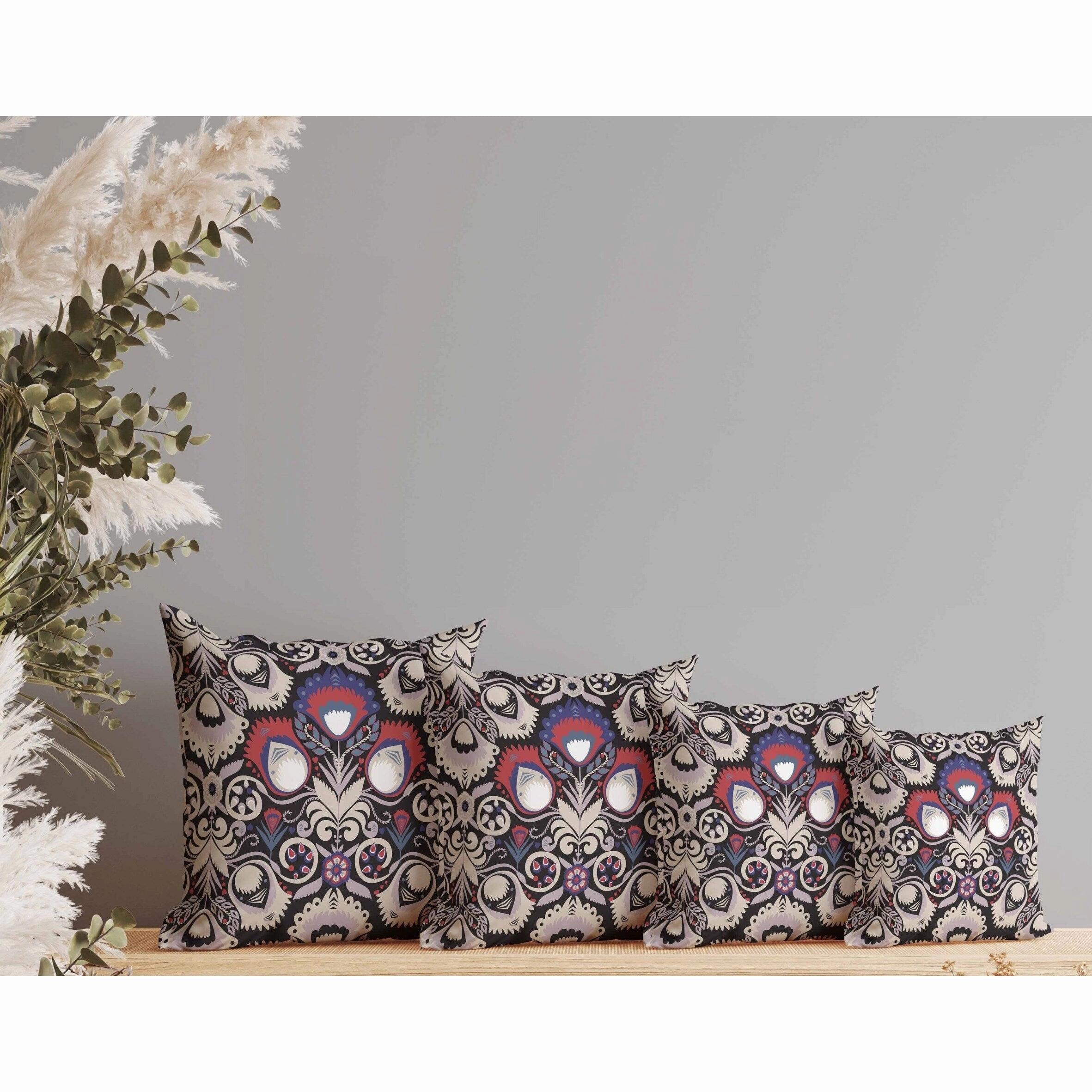 Whimsical Cat Eye Indoor/Outdoor Reversible Throw Pillow Black and Cream