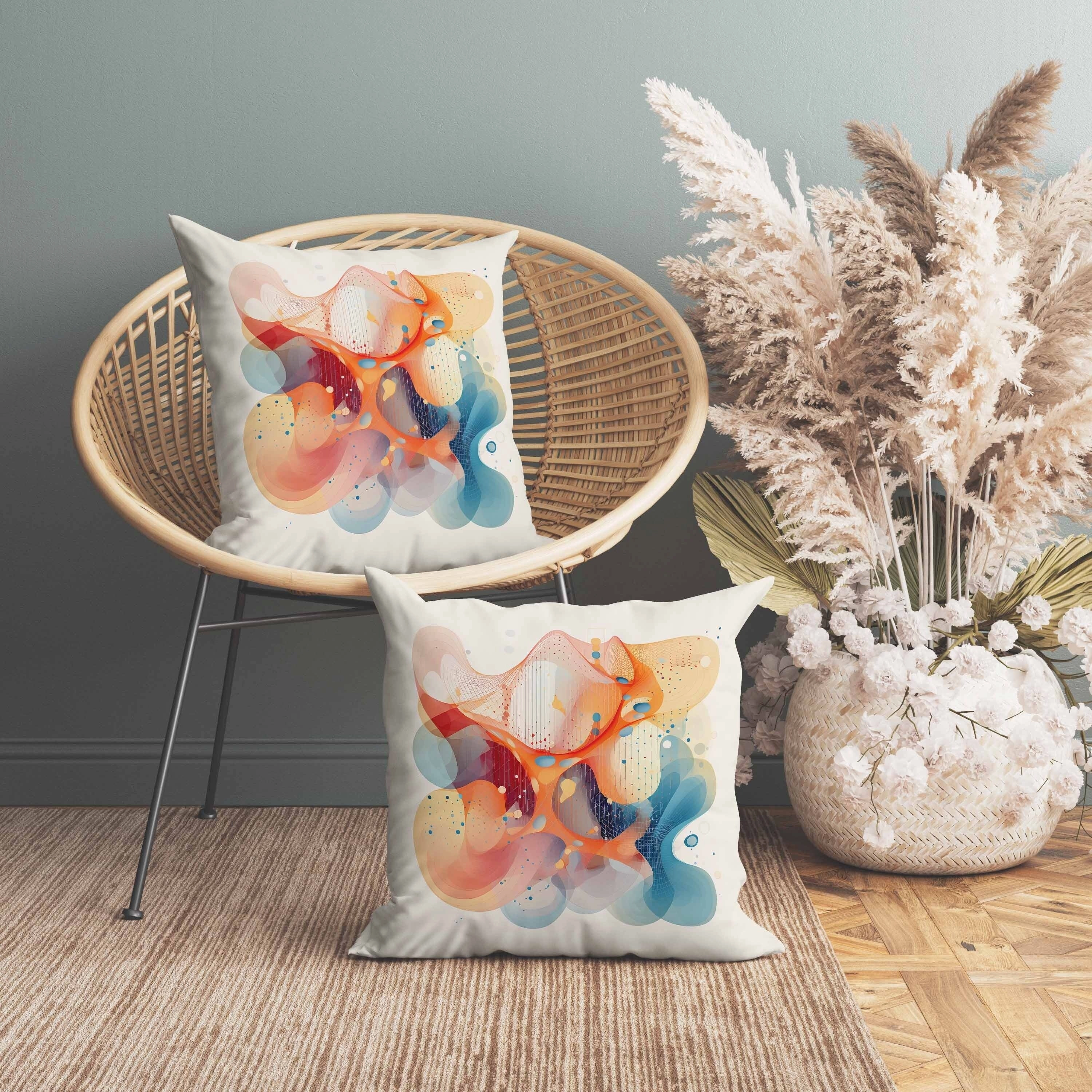 Whimsical Waves Faux Suede Reversible Throw Pillow Orange and Blue