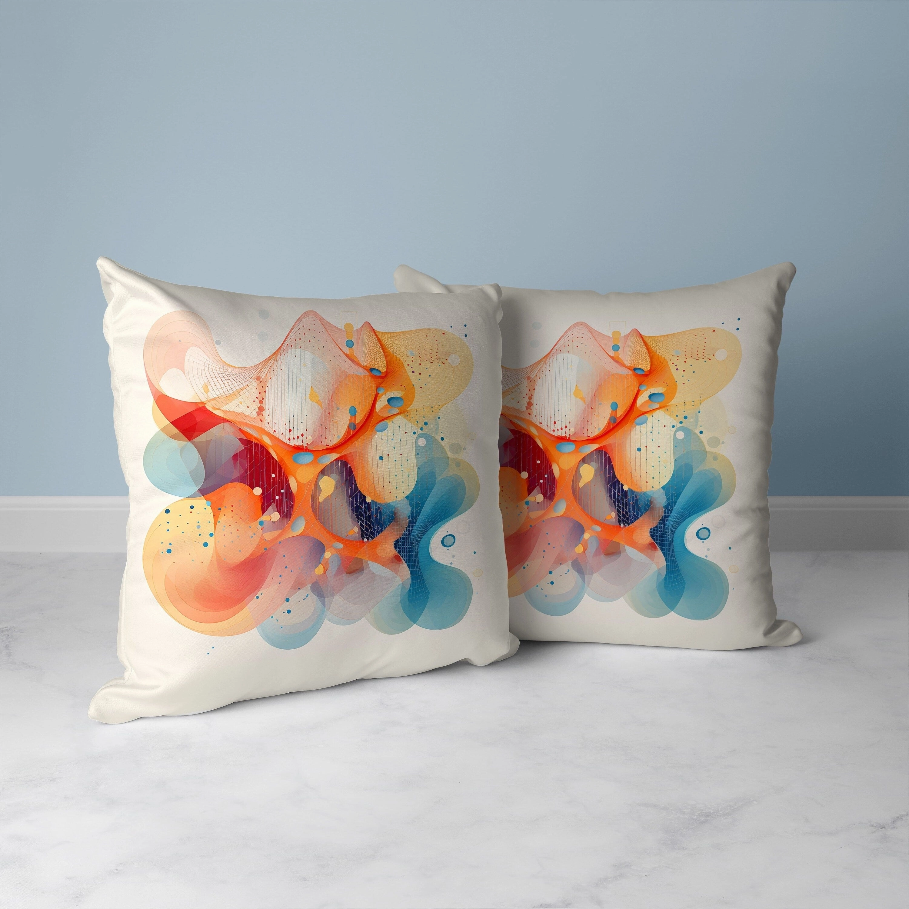 Whimsical Waves Faux Suede Reversible Throw Pillow Orange and Blue
