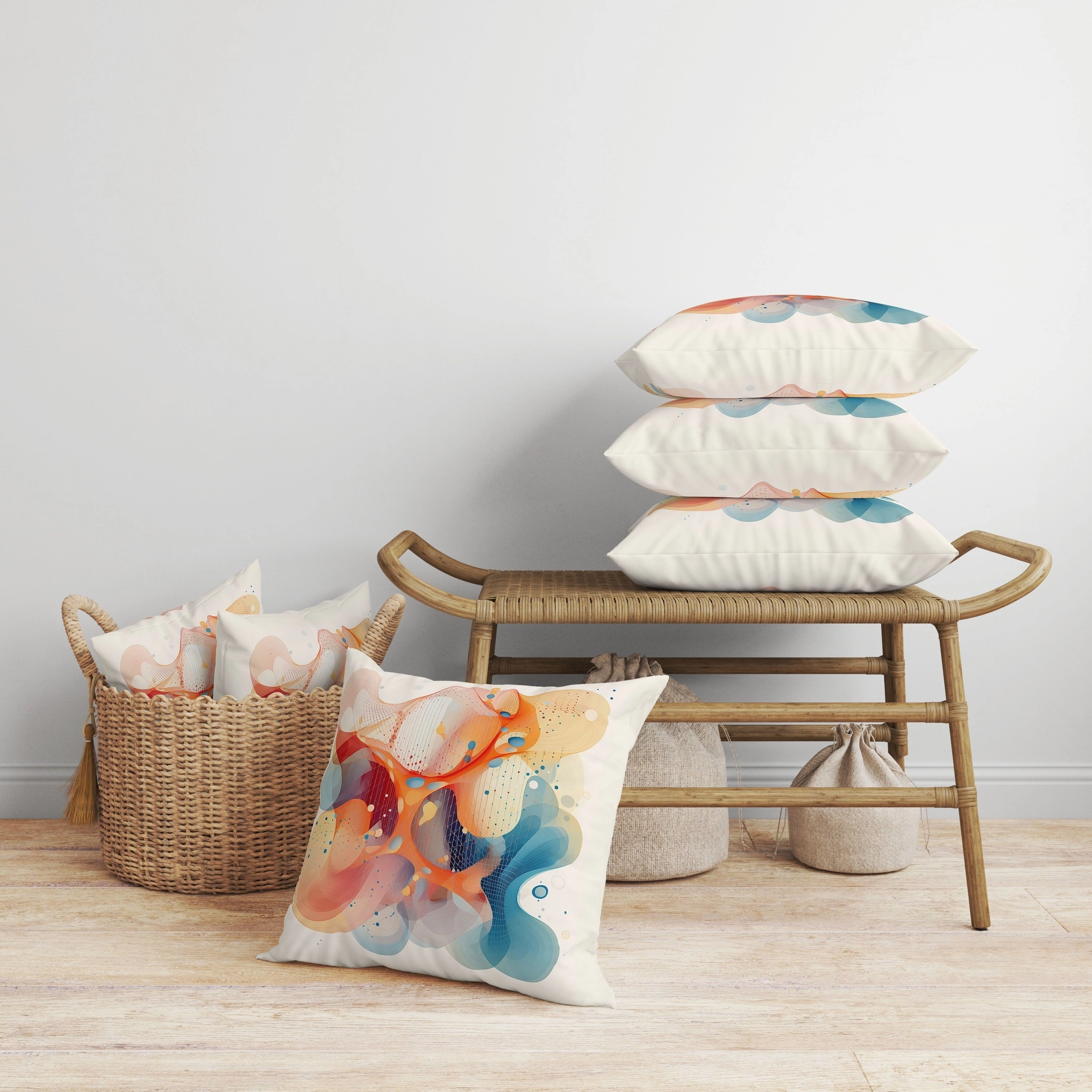 Whimsical Waves Faux Suede Reversible Throw Pillow Orange and Blue