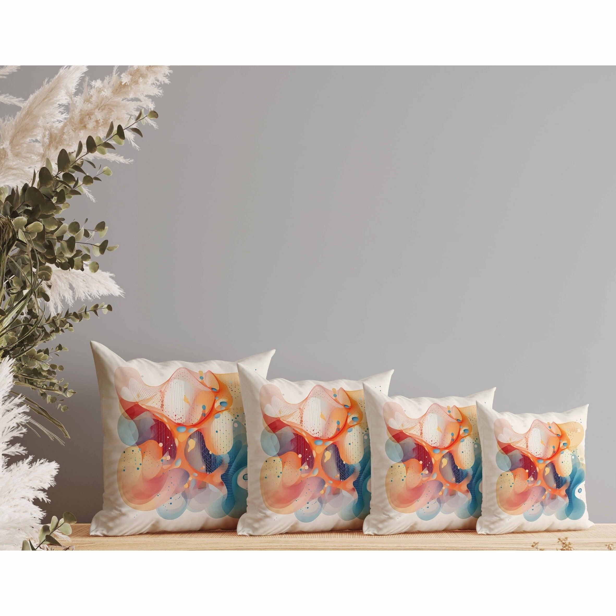 Whimsical Waves Faux Suede Reversible Throw Pillow Orange and Blue