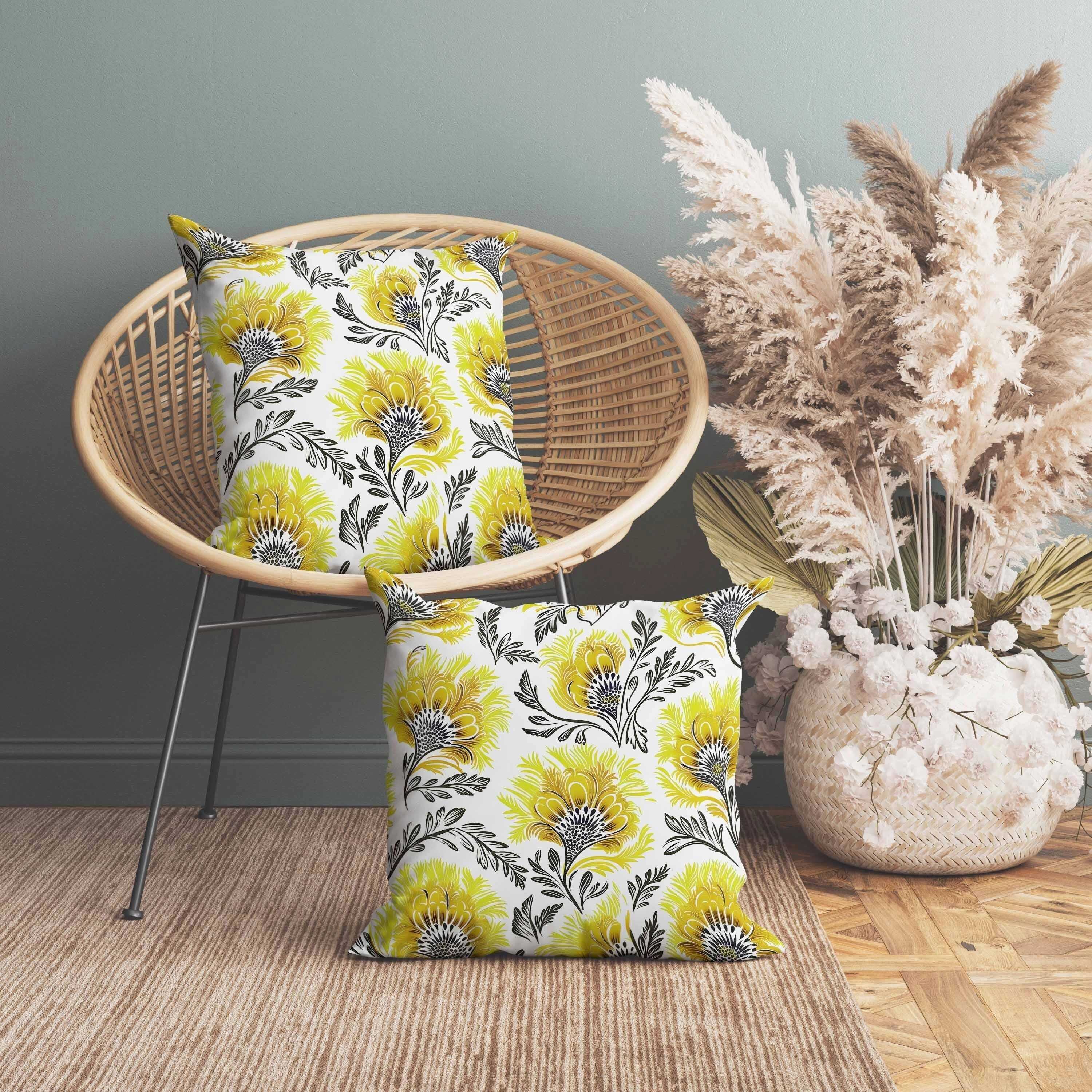 Whimsical Wilds Faux Suede Reversible Throw Pillow White and Yellow
