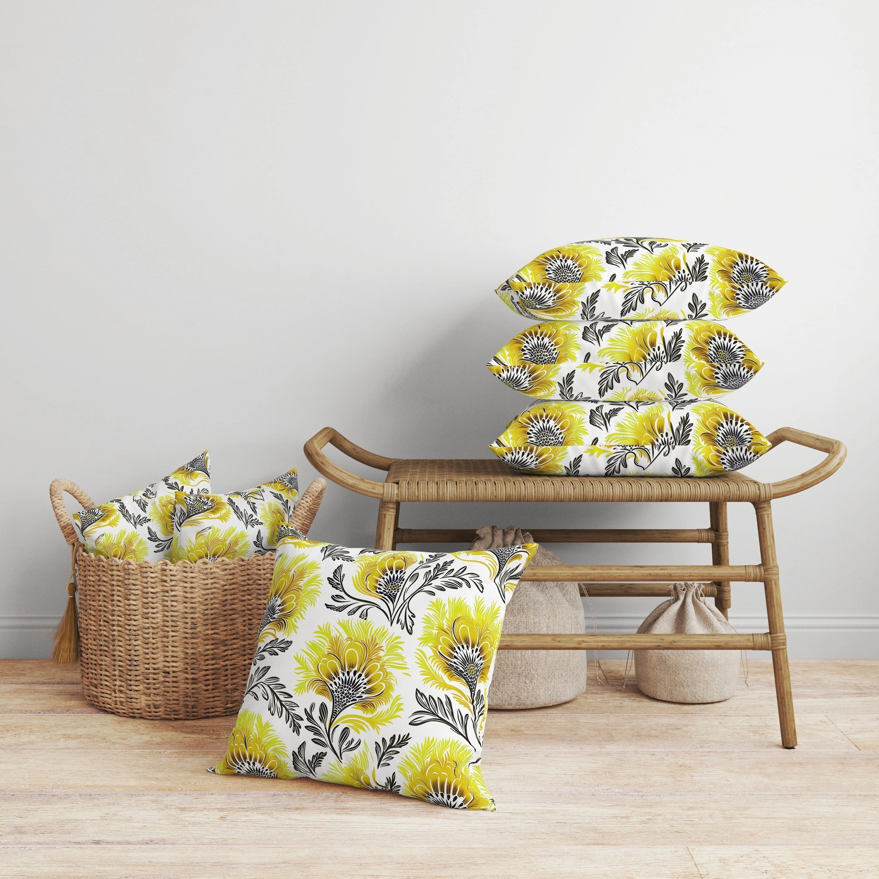 Whimsical Wilds Faux Suede Reversible Throw Pillow White and Yellow