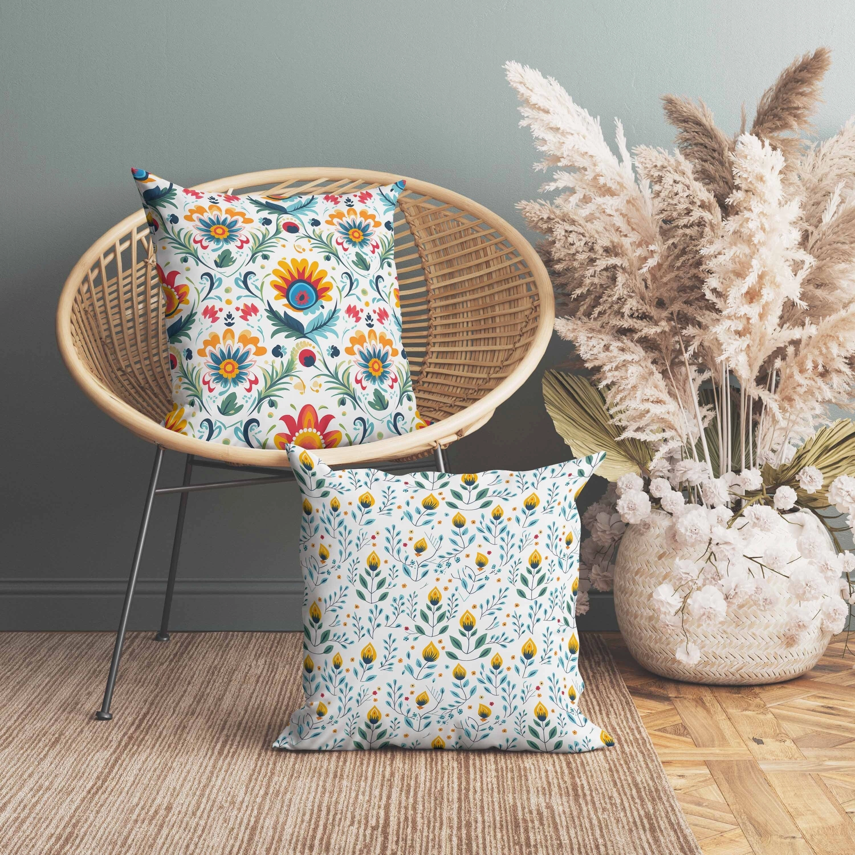 Wild Haven Herbs Indoor/Outdoor Reversible Throw Pillow Yellow and Green