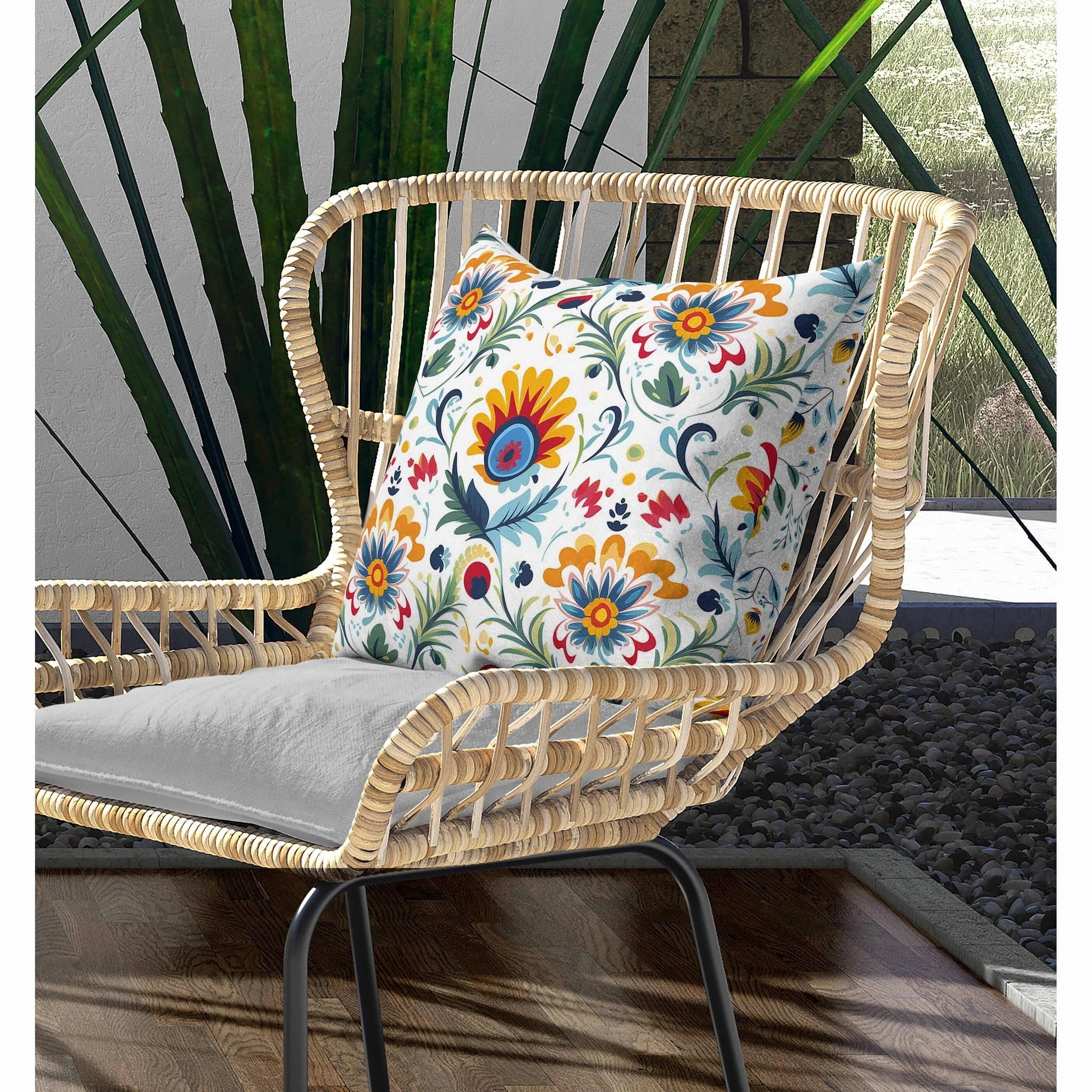 Wild Haven Herbs Indoor/Outdoor Reversible Throw Pillow Yellow and Green