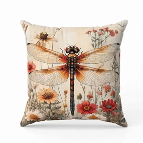 Wildflower Dragonfly Faux Suede Reversible Throw Pillow Beige and Orange